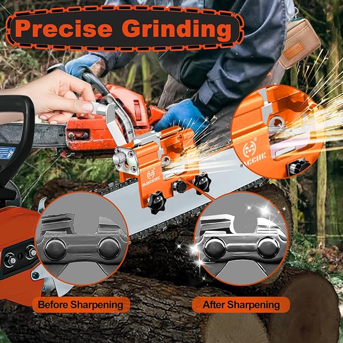 Chainsaw Sharpener Jig with 5 High Hardness Titanium Plated Diamond Bits & Carry Bag, Hand Crank Portable Sharpening Kit Tool Accessories for 4" - 22" Chain Saw Sharpening