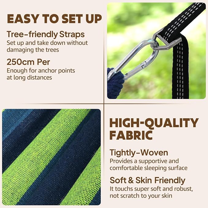 Chihee Cotton Hammock Holds Up to 660lbs Fabric Hammock 8.9x4.9ft Soft Portable Tree Hammocks Camping with Detachable Spreader Bar Pillow 2 Strong Webbings 2 Carabiners Indoor Outdoor Backyard Garden