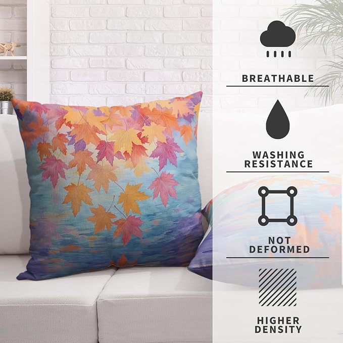 Fall Pillow Covers Maple Leaves Thorw Pillow Covers 22x22 Set of 2 Autumn Maple Leaf Teal Pillowcase Double Sided Printing Cushion Case for Home Decor Couch Sofa