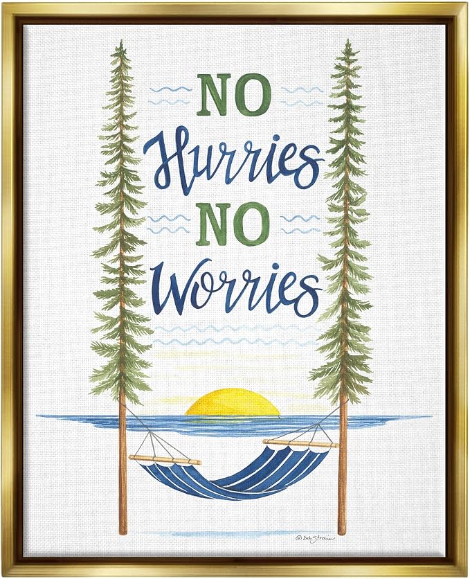 Hammock Scene Coastal Lakehouse Calm, 16 x 20 Inch Canvas in Floater Frame | Stupell Industries · By Deb Strain · Ready to hang · Easy lake house decor · Made in USA