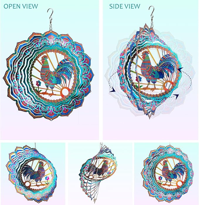 Aoedelyart Rooster Wind Spinner for Yard and Garden,12in Wind Spinners Outdoor Rooster Gifts,Chicken Gifts for Women Mother Grandma Wife Men Father,Garden Decor Metal Hanging Yard Art Wind Sculpture