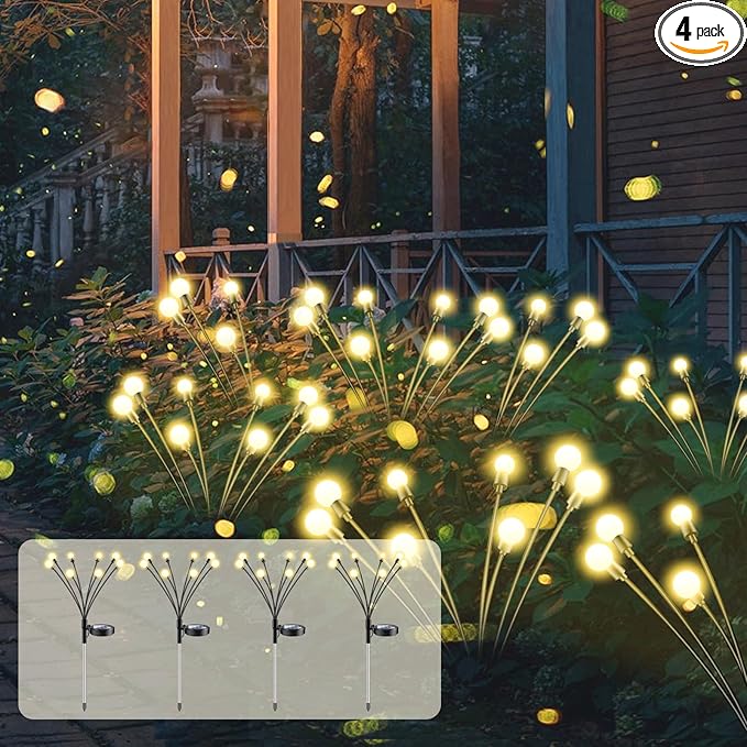 SCNNC Solar Lights Outdoor - 4Packs, 32 LEDs Garden Lights Solar Powered Firefly Lights IP65 Waterproof for Lawn Yard Patio Pathway & Landscape Garden Decoration Gifts