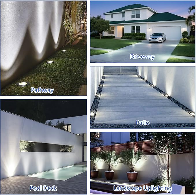 JESLED Low Voltage Landscape Lights, 6W LED Well Lights IP67 Waterproof, 6000K Bright White In-Ground Lights with Wire Connectors for Pathway, Deck, Patio, Yard, Garden (4 Pack)