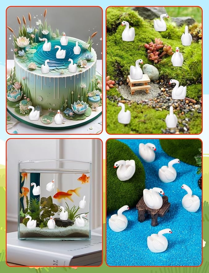 200pcs Mini Resin Goose Figurine | Micro Landscape Dollhouse Ornament, Cake DIY Craft, Office Desk Ornaments, Birthday Decoration Gift