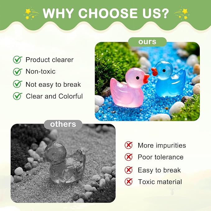 FEXIA 100PCS Glow in The Dark Mini Resin Animals 20 Cute Styles Tiny Figurines Colorful Ducks, Frogs, Turtles, Fishfor Fairy Garden, Dollhouse, Aquarium, DIY Crafts, Micro Landscape Party Decoration