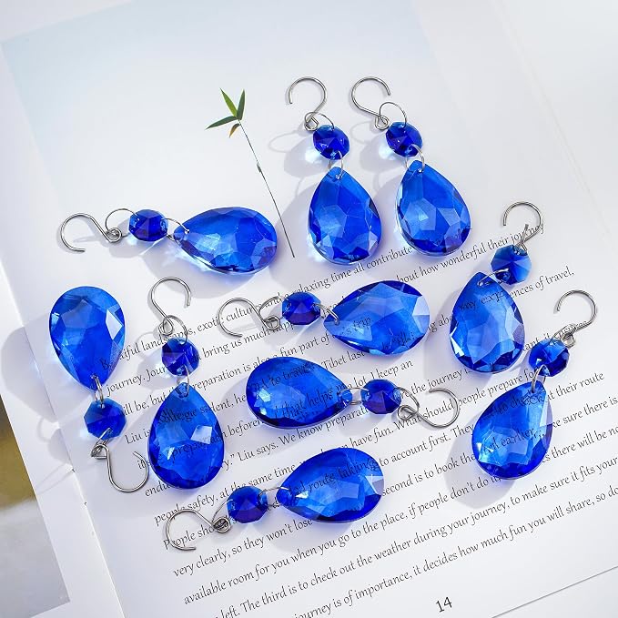 10 Pcs Blue Crystal Bauhinia Suncatcher Prisms Chandelier Window Decor | Blue Crystal Bauhinia Prisms Suncatcher Pendants 3 Inch Chandelier Beads Replacement Hanging for Window Garden Wedding Decor