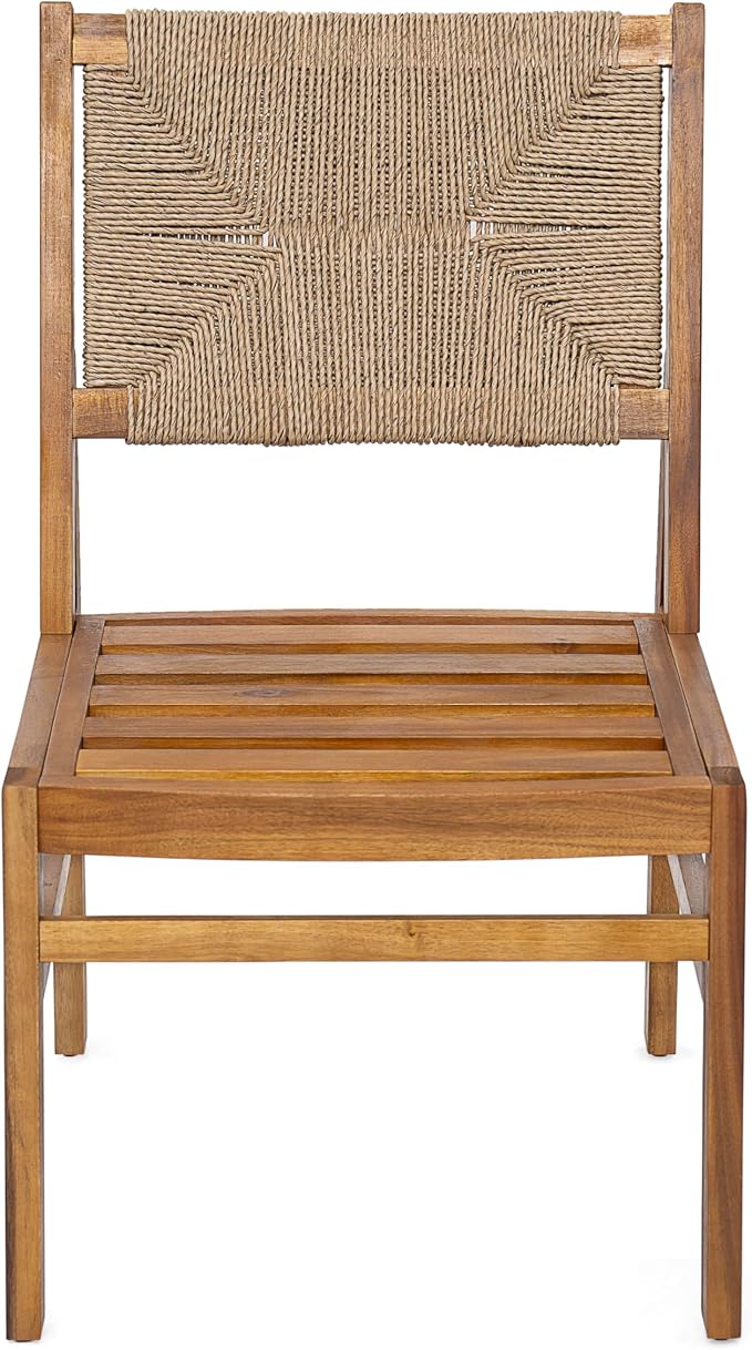 Christopher Knight Home 7 Piece Outdoor Dining Set, 71" Acacia Wood Patio Table with 6 Light Brown Wicker Chairs and Cream Cushions, Teak Finish Wood Dining Table Set for Backyard Garden Porch Deck