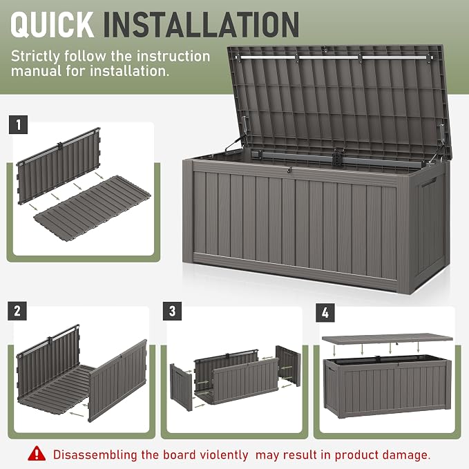 Outdoor Storage Box, 120 Gallon Deck Box, Resin Waterproof Outside Storage Bench, Outdoor Storage Cabinet With Lockable Lid, Backyard Deck Box For Garden Tools, Patio Cushions, Pool Accessories