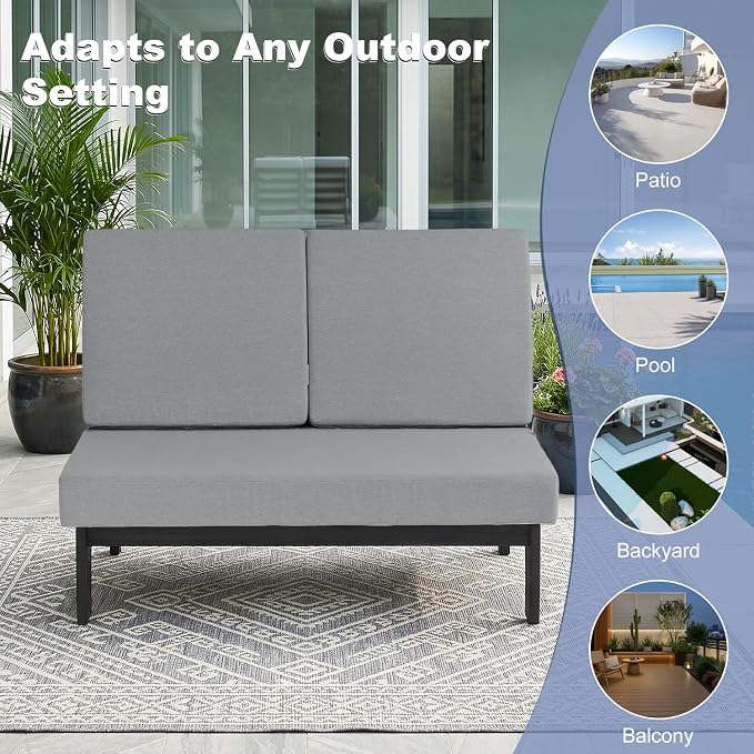 Pia Ricoo 1-Piece Patio Furniture Set, Outdoor Loveseat with 4.5-Inch Thick Cushions, All-Weather Outdoor Sofa for Backyard, Deck, Lawn - Gray/Dark (Split Back)