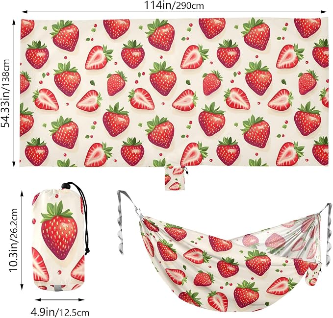 Camping Hammock Outdoor Hammocks for Outside Strawberries Lovely Beach Trees Portable Lightweight with Pockets Tree Straps Indoor Small