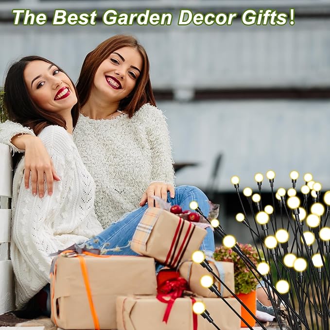 4 Packs Solar Firefly Lights, 32 LED Warm Solar Walkway Lights Outdoor, Waterproof Swaying Light Garden Decor with 2 Modes, Lawn Lights for Front Yard Backyard Yard and Pathway