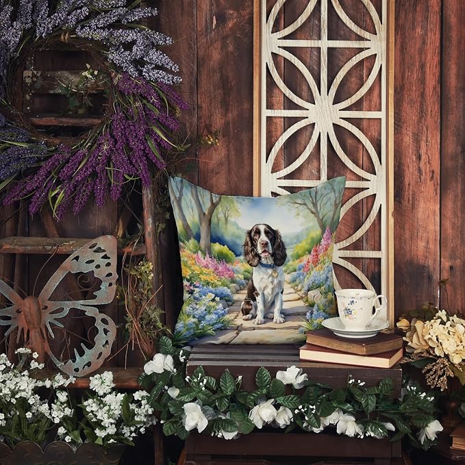Caroline's Treasures English Springer Spaniel Spring Path Throw Pillow Machine Washable, Indoor Outdoor Decorative Pillow for Couch, Bed or Patio, 18Hx18W