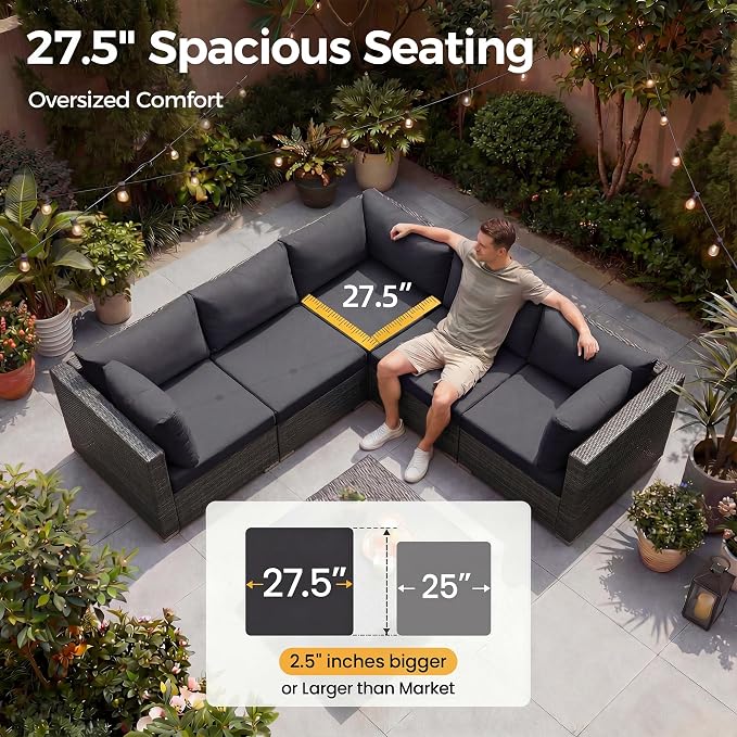 NICESOUL 15 Piece Patio Set with Fire Pit Table, Luxury Large Size Outdoor Furniture with Firepit, 29.3" Highback Deep Seating 500 lbs Heavy Duty for Backyard, Deck, Dark Grey