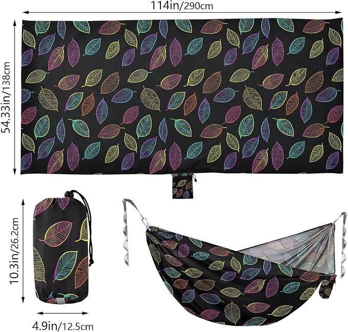 Camping Hammock Outdoor Hammocks for Outside Neon Leaves Beach Trees Portable Lightweight with Pockets Tree Straps Indoor