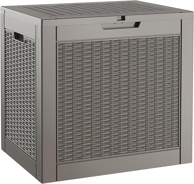 Outdoor Storage Box, 30 Gallon Resin Deck Boxes Outdoor Waterproof For Patio Furniture, Garden Tools, Pool Supplies, Lockable And UV Resistant (Rattan Gray)