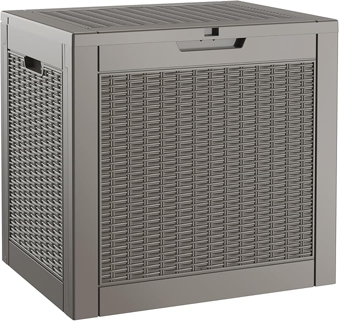 Outdoor Storage Box, 31 Gallon Resin Deck Boxes Outdoor Waterproof For Patio Furniture, Garden Tools, Pool Supplies, Lockable And UV Resistant (Rattan Gray)