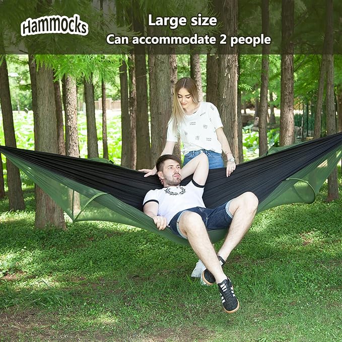 Travel Hammock with Mosquito Net, Lightweight Camping Hammock Hold Up to 200kg, Portable Outdoor Hammock for Camping Hiking Backpacking,Black,290x140cm