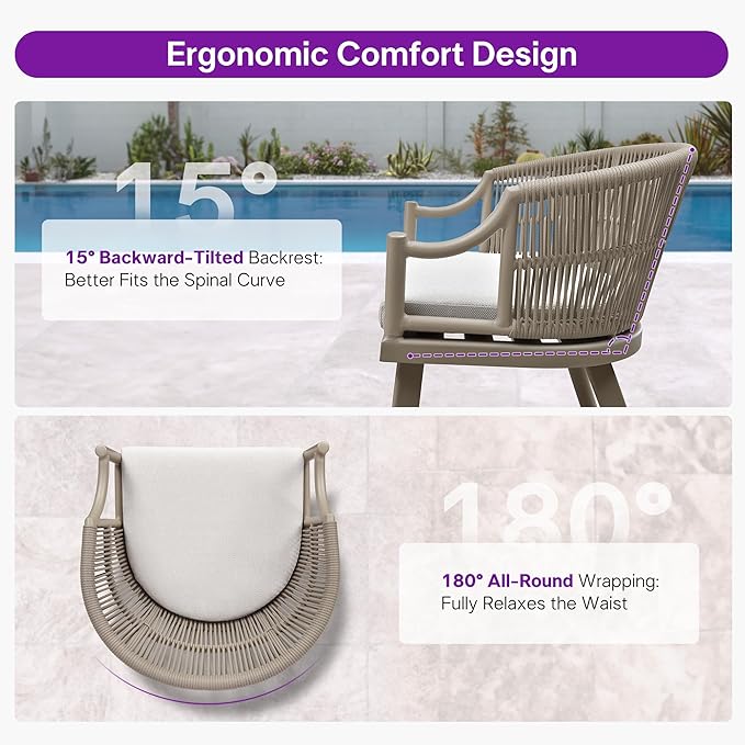 PURPLE LEAF 16 Pieces Outdoor Dining Set All Weather Wicker Patio Dining Set with Rectangular Aluminum Table and Modern Armrest Dining Chairs for Garden Deck Backyard Kitchen, Champagne