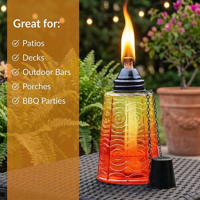Seraphic Citronella Table Top Torches for Outdoor Patio, 16oz Decorative Glass Torch Citronella Candles for Outside Deck, Garden, Parties, Set of 3, Sunset Orange