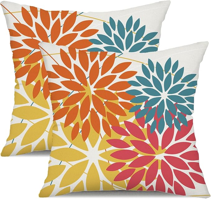 DFXSZ Pack of 2 Outdoor Waterproof Throw Pillow Covers 20x20 Orange Yellow | Polyester Spring Summer Fall Floral Decorative Cushion Cases(NO INSERT),For Couch Patio Funiture Garden Home Decor
