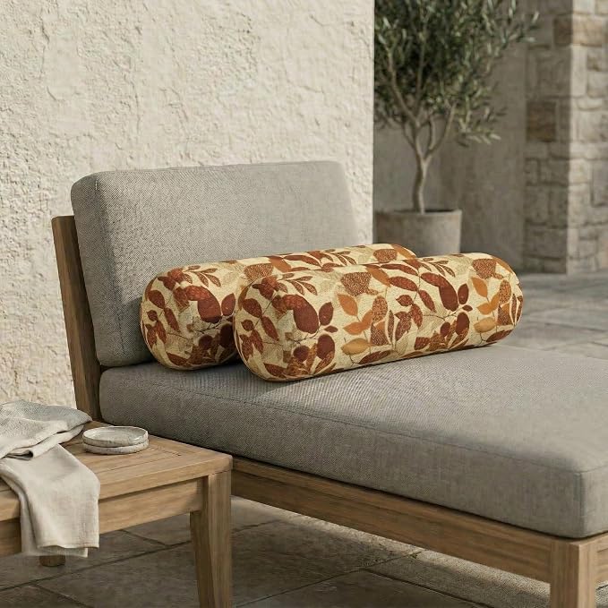 RSH DECOR: Sunbrella Neck Roll Pillows Set of 2 | 20” x 6” | Outdoor Bolster for Patio, Deck, Porch, or Poolside Furniture | Water & Fade-Resistant | Made in USA (Gentry Sequoia)