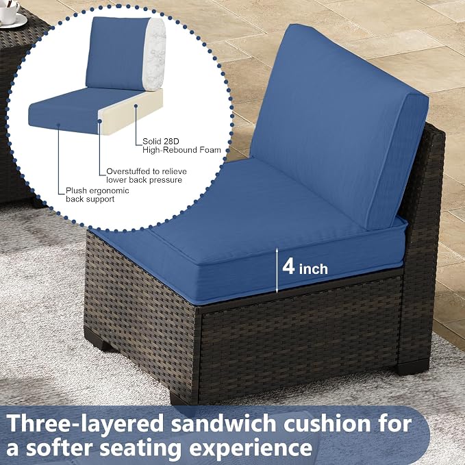 JOYURE 2 Pieces Patio Furniture Set, Outdoor Sofa with Waterproof Cushions, Rattan L Shaped Patio Couch, Modern Outdoor Furniture for Backyard, Deck, Balcony – Navy