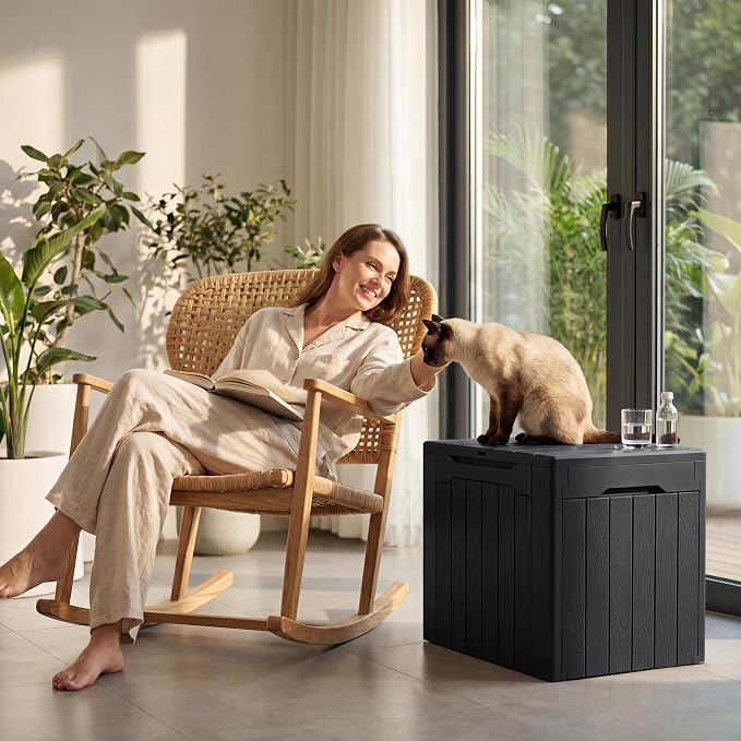 Devoko 29 Gallon Waterproof Outdoor Storage Box Resin Deck Box Lockable and UV Resistant for Patio Furniture, Garden Tools (Black, 29 Gallon)