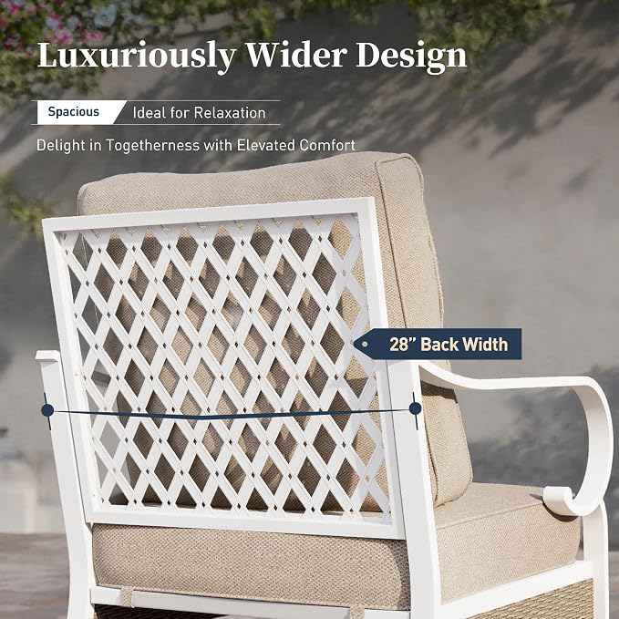 SUNSHINE VALLEY 6 Piece Metal Outdoor Patio Furniture Set, Patio Conversation Sets 1 3-seater Sofa, 4 Single Sofa with 5.75" Extra Thick Cushion and Coffee Table, White Frame Backyard Furniture, Beige