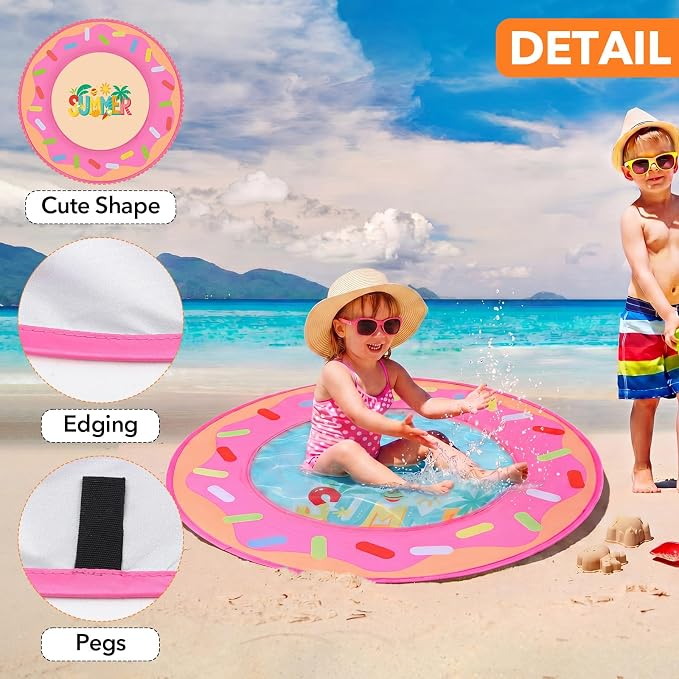 Hungdao Pop up Baby Beach Pool Portable Toddler Paddling Pool Cute Shape Beach Pit with Water Bag and Storage Bag for Infant Kids Boys and Girls Outdoor Summer Camping Traveling Vacation(Donut)