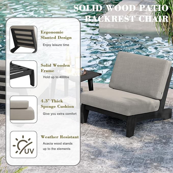 2 Piece Wood Patio Chair Outdoor Bistro Chairs, All Weather Outdoor Furniture Patio Chair Backyard Seating Group Conversation Sets - Light Camel/Dark