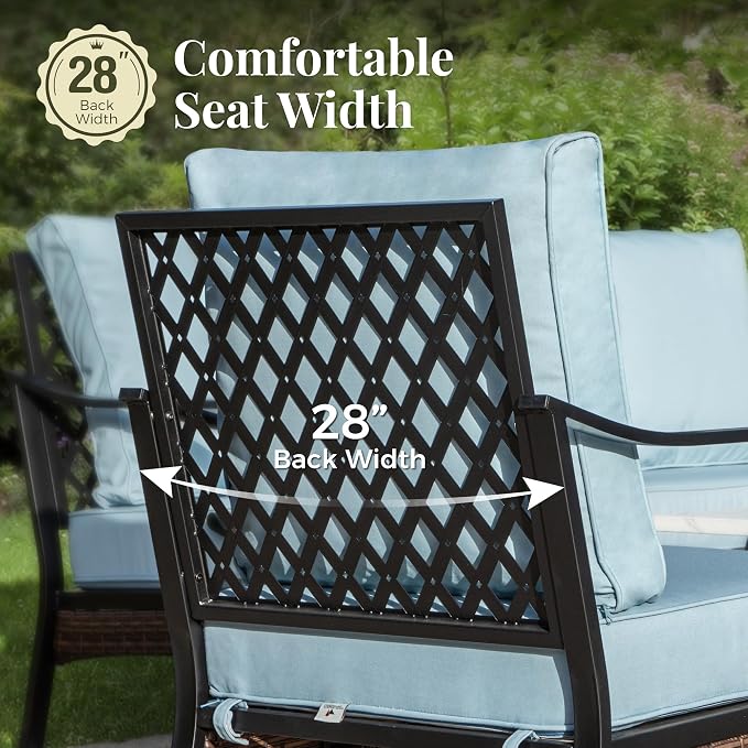 MIXPATIO Patio Furniture Set with Coffee Table, Outdoor Conversation Set with 2 x Fixed Chairs, 2 x Rocking Chairs, 1 x 3-Seat Sofa for Lawn Garden Backyard, Blue