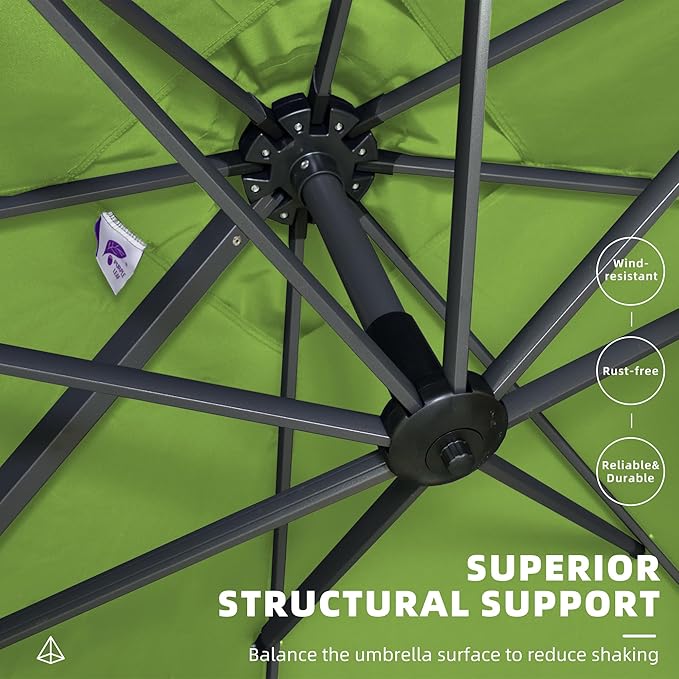 PURPLE LEAF 10' X 13' Patio Umbrella Outdoor Cantilever Rectangle Umbrella Aluminum Offset Umbrella with 360-degree Rotation for Garden Deck Pool Patio Apple Green