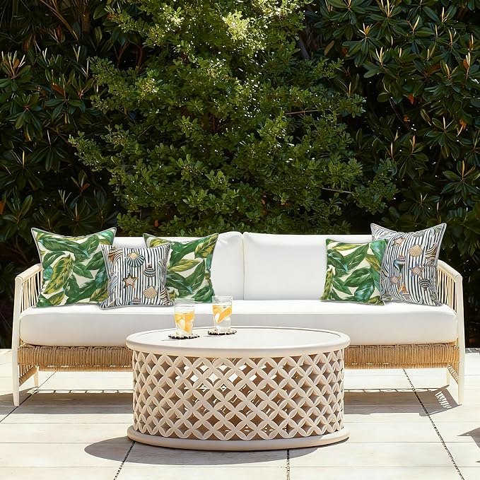 LVTXIII Outdoor Throw Pillow Covers 16x16 inch Waterproof Tropic Accent Pillow Cases Fluffy Outdoor Cushion Covers for Garden and Patio Furniture Decoration,2 Pack, Lush Leaf Jungle
