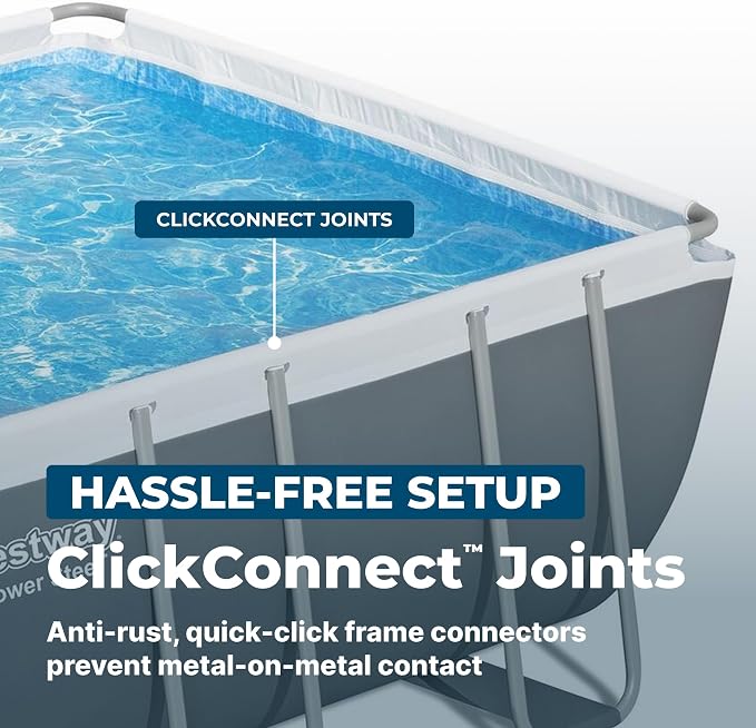Bestway Power Steel 18’ x 9' x 48” Above Ground Pool, Rectangular Metal Frame Outdoor Swimming Pool Set with Filter Pump, Ladder, and Cover