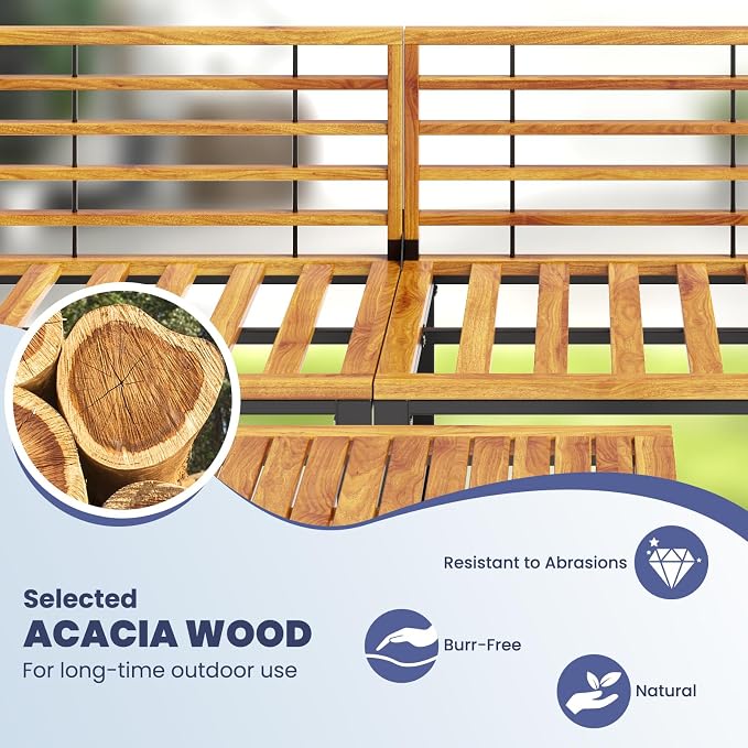 Tangkula 6 Pieces Acacia Wood Patio Furniture Set, Outdoor Sectional Conversation Sofa Set with Cushions, Coffee Table and Ottomans, Metal Frame Patio Sofas for Garden, Poolside, Backyard, Navy