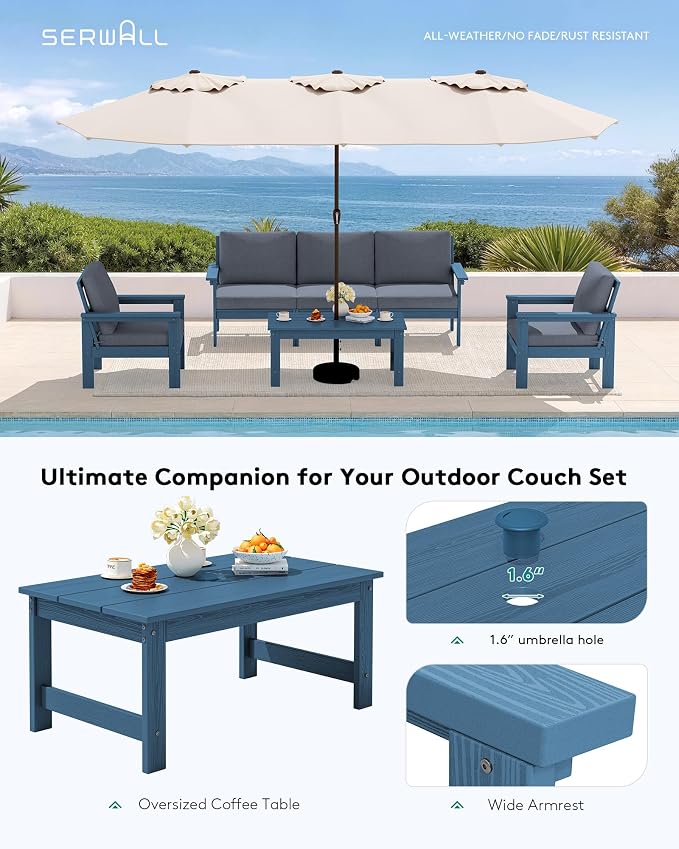 SERWALL HDPE Outdoor Patio Furniture Set with Coffee Table