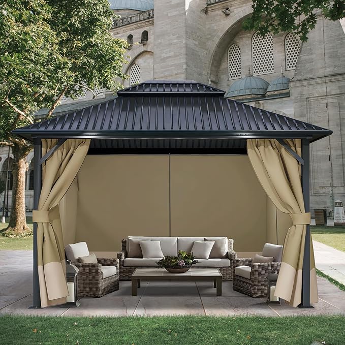 COWVIE 4-Panel 10' x 13' Gazebo Replacement Curtains, Patio Privacy Sidewalls with Double Zipper, Replacement for Outdoor Gazebo Canopy (Curtain Only)
