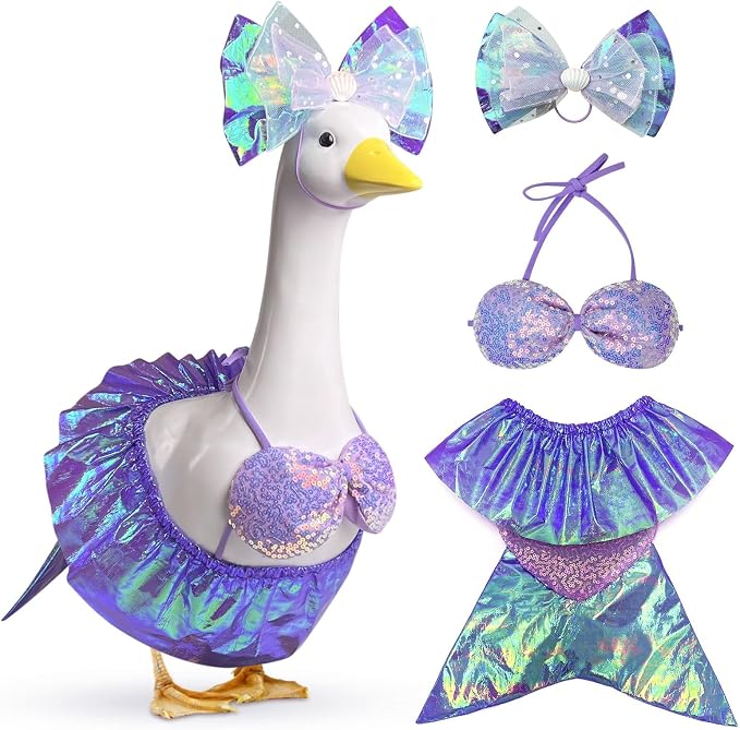 Mermaid Goose Outfits, 23 inch Bikini Porch Goose Summer Outfit. Cute Goose Clothes for Cement Goose Statue Decor