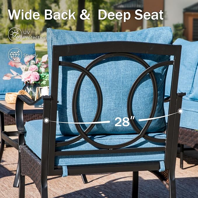 Patio Furniture Set with 32" Fire Pit Table, Patio Conversation Sets 4 Rocking Chairs with Thick Cushion and 50000 BTU Fire Pit Table (5 Pieces,Navy