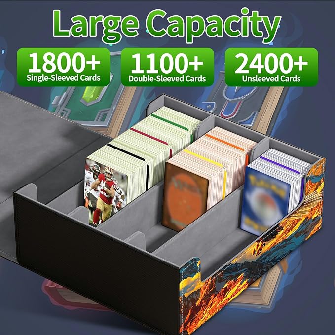 Card Deck Box for MTG, Cards Storage Box Fits 120+ Sleeved, Leather Big Size Strong Magnetic Closing Case for Board Games Magic TCG CCG Baseball Collection Women Man, Mountain Eagle