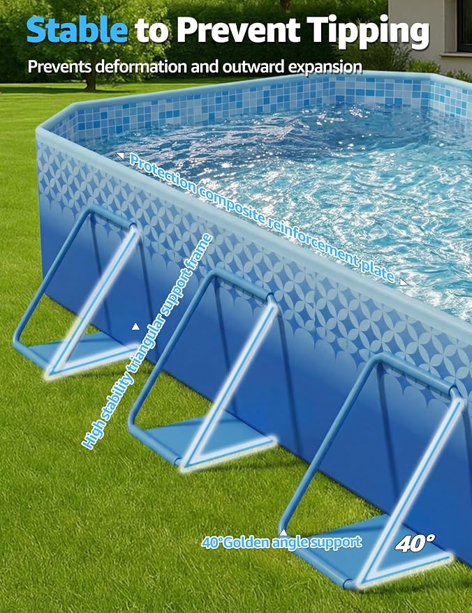 116" Foldable Pool for Kids & Adults,Indigo | Non-Inflatable, Metal Frame, Thick PVC Collapsible, Swimming Pool for Kids Family Dogs,Outdoor Summer