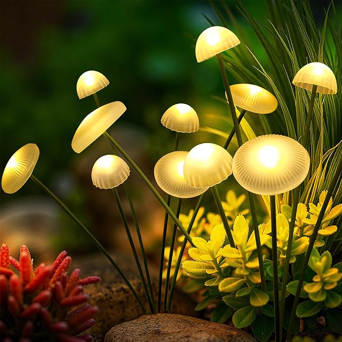 Solar Garden Lights, 2pack Solar Fairy Lights for Outside, Swaying Mushroom Lights Outdoor Decorative, Waterproof Light Decor for Yard,Lawn,Patio,Pathway Decoration(Warm White)