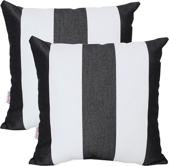 Outdoor/Indoor Sunbrella Throw Pillow Cover Only Square Set of 2 Pieces 16 inch x 16 inch Cabana Classic Stripe - Insert Not Included, Black/White