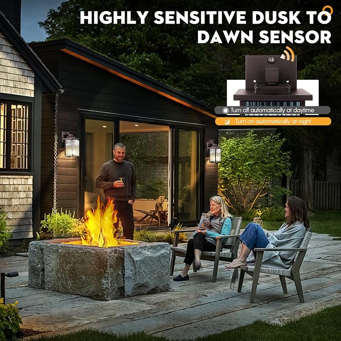 2 Pack Bronze Dusk to Dawn Outdoor Wall Light, All-Metal Frame | Auto On/Off, Rust-Resistant,Tempered Glass, Easy DIY Install on Porch, Garage