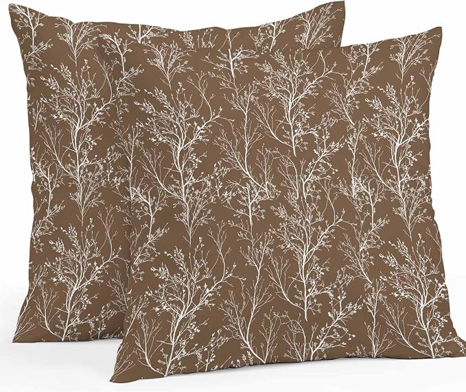 Brown Branches Waterproof Outdoor Pillow Covers Set of 2 Home Decor, Abstract Art Leaves Plant Pillowcase Patio Pillow Covers for Couch Bench Patio Furniture Garden 26x26in