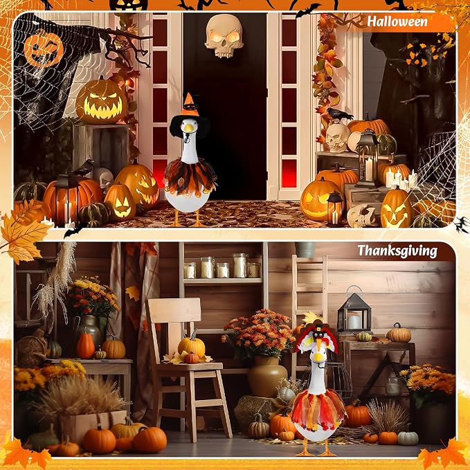 8 Set Holiday Porch Goose Outfits Halloween Fall Christmas All Seasons Porch Goose Clothes for 23" Goose Statue Lawn Patio Yard Garden Decor