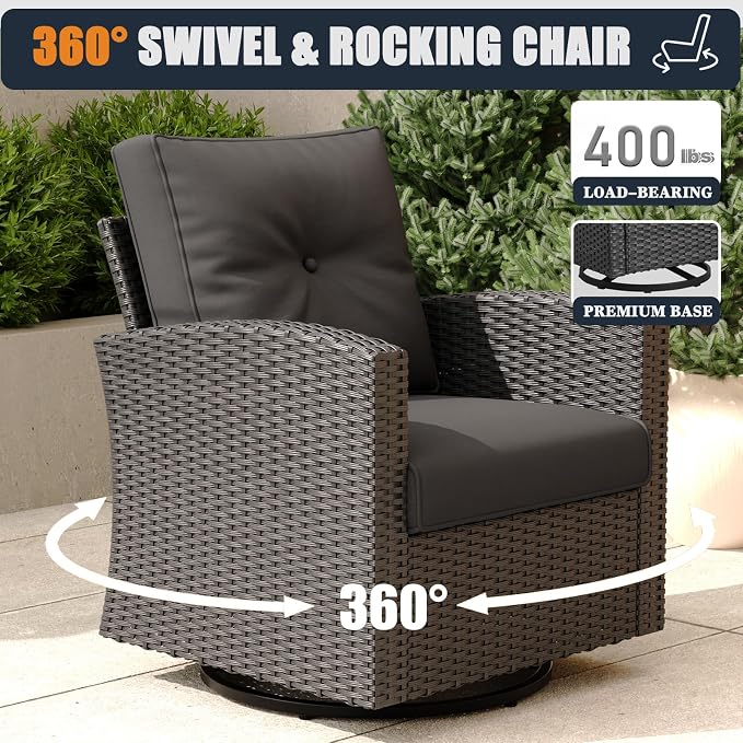 Patio Furniture Set with Fire Pit Table, 9 Pieces Outdoor All-Weather Wicker Conversation Sectional Chair Sofa Set with 2 Swivel Chairs