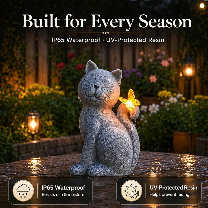 Nacome Cat Outdoor Statues for Garden: Outside Decor with Butterfly Clearance for Yard Art Lawn Ornaments Porch Patio Balcony Home House - Gifts for Mom Grandma Women