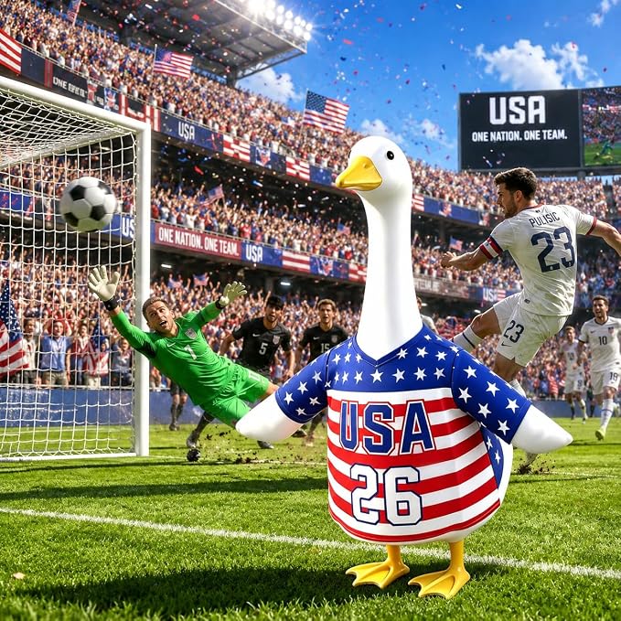 4th of July Patriotic Goose Outfit, USA Soccer Jersey Style Shirt for 23 Inch Porch Goose Statue, Stars and Stripes American Flag Clothes for Independence Day, Outdoor Garden Lawn Decor