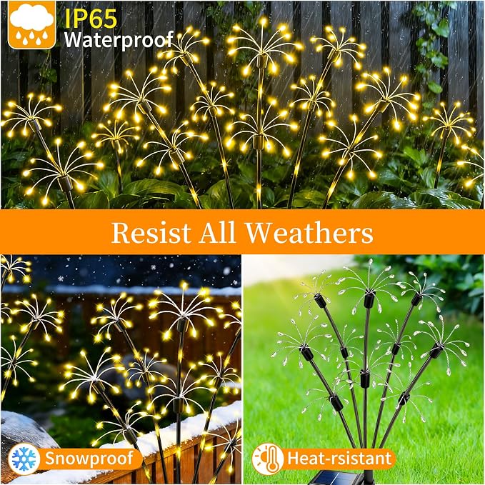 Solar Garden Lights Outdoor, 8 Pack 2-Layer Swaying Fairy Firework Lights | Waterproof Starburst Flower Light, Garden Decor for Yard Patio Pathway Lawn, Gardening Gifts for Women Mom Grandma Christmas